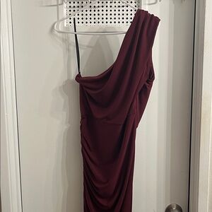 Birdy Gray Elegant One-Shoulder Burgundy Dress
